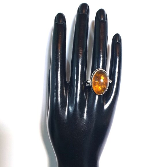 Beautiful Vintage Large Natural Baltic Amber 925 Sterling Silver Cocktail Ring - Picture 4 of 13